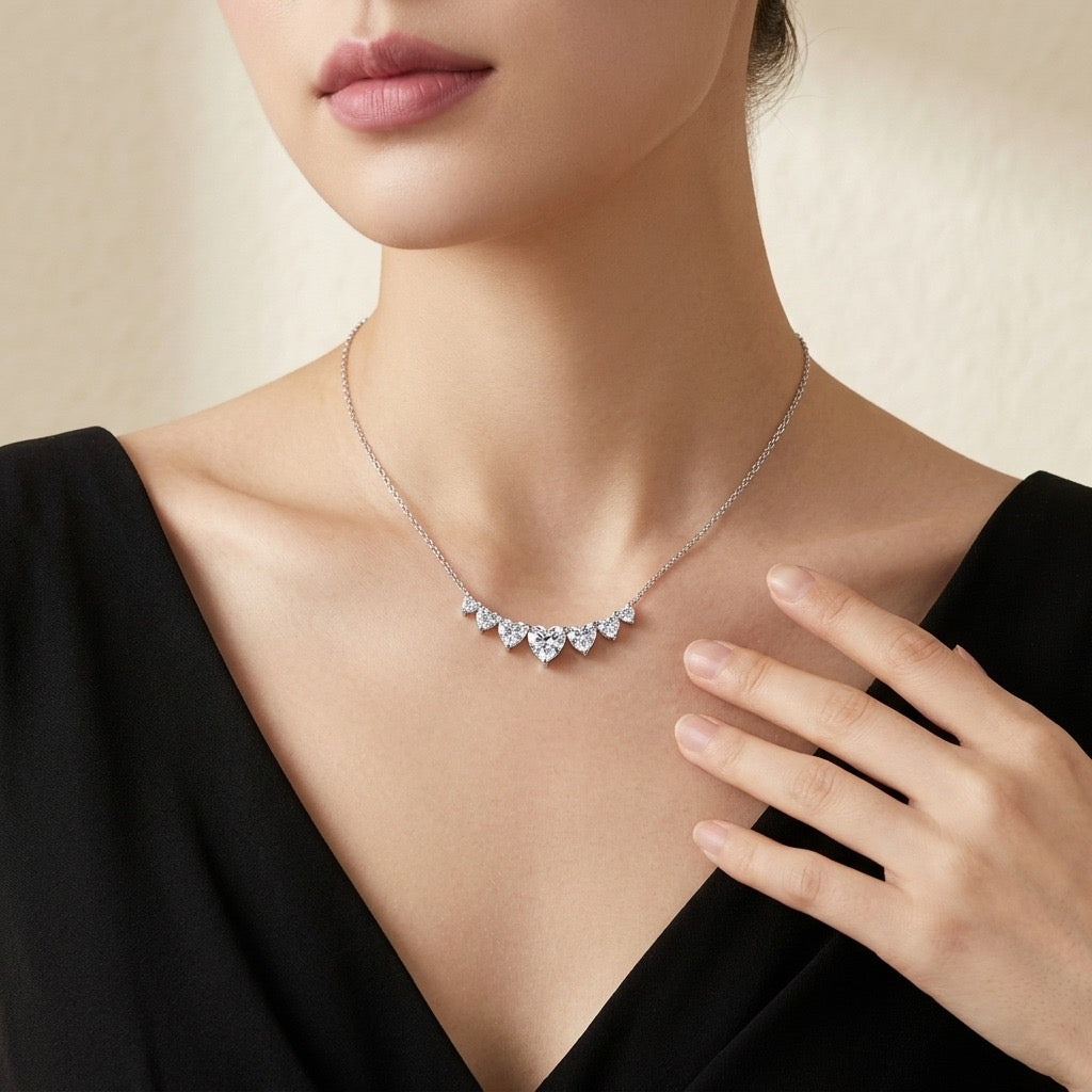 Heart Moissanite Cluster Necklace