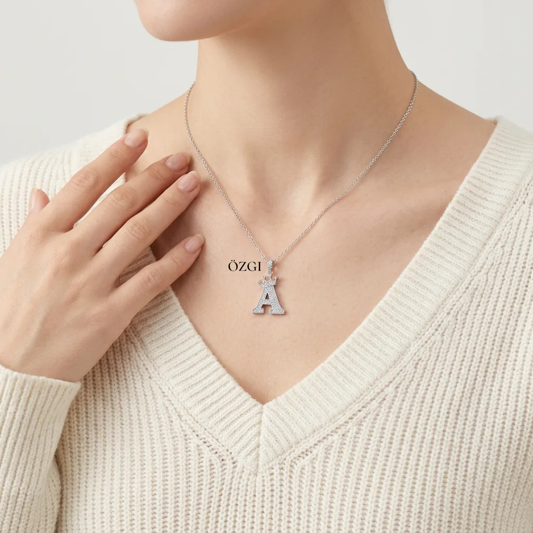 OZGI Crown Initial Necklace