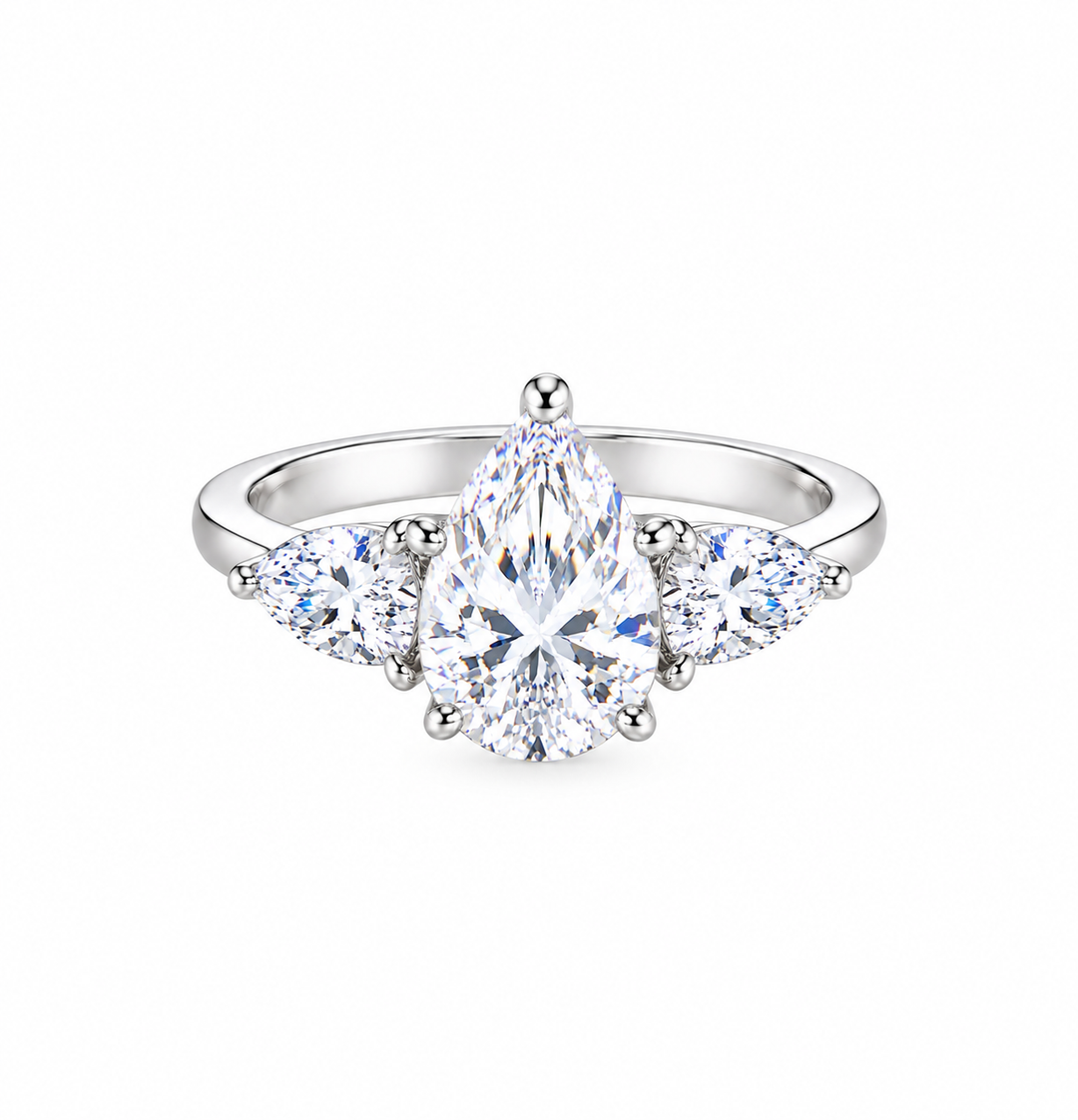 Pear Cut Three-Stone Moissanite Ring