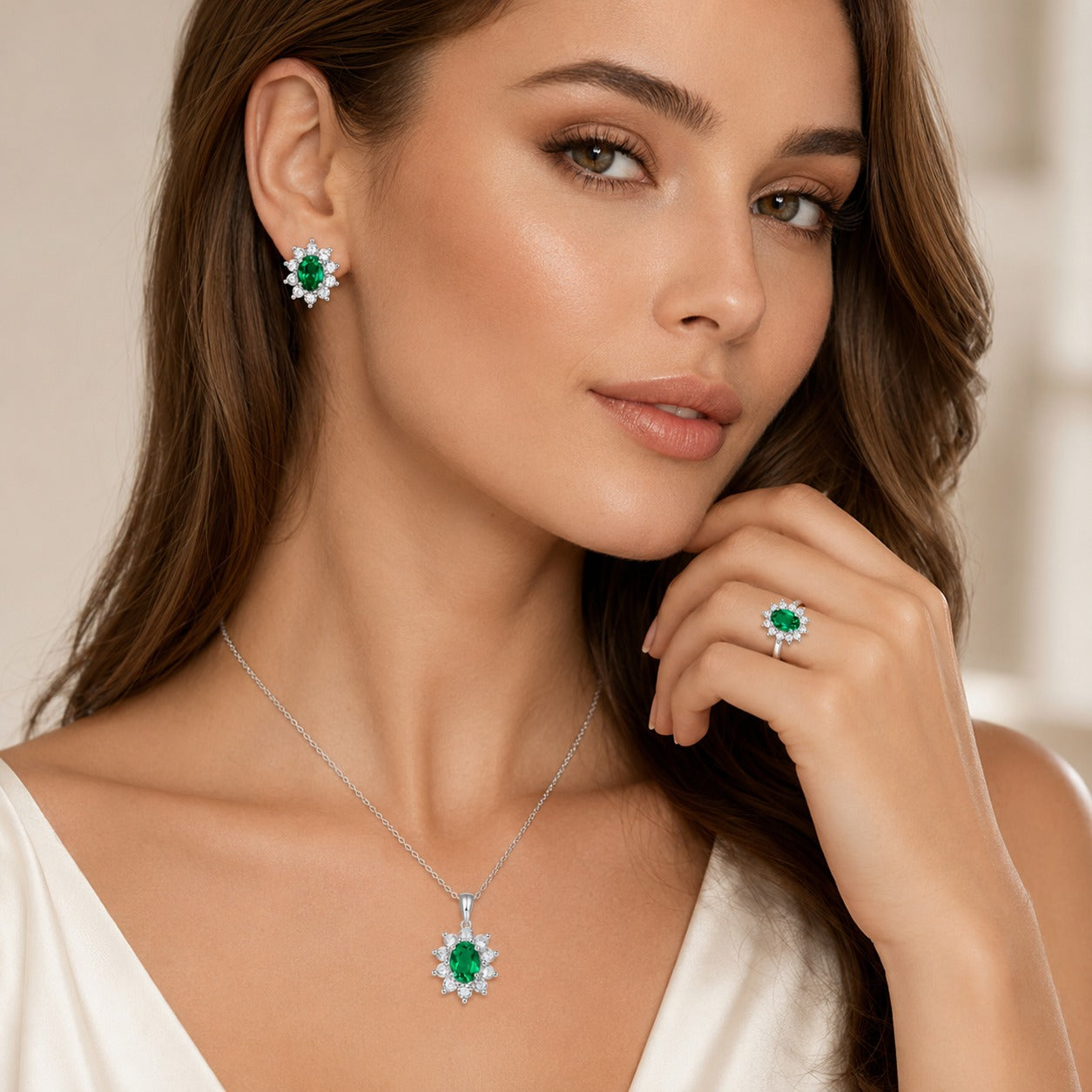 Emerald Halo Jewelry Set