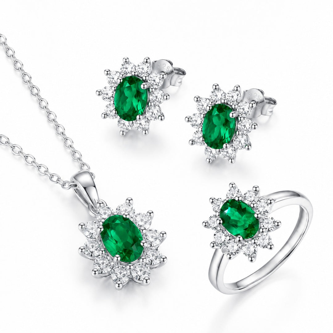 Emerald Halo Jewelry Set