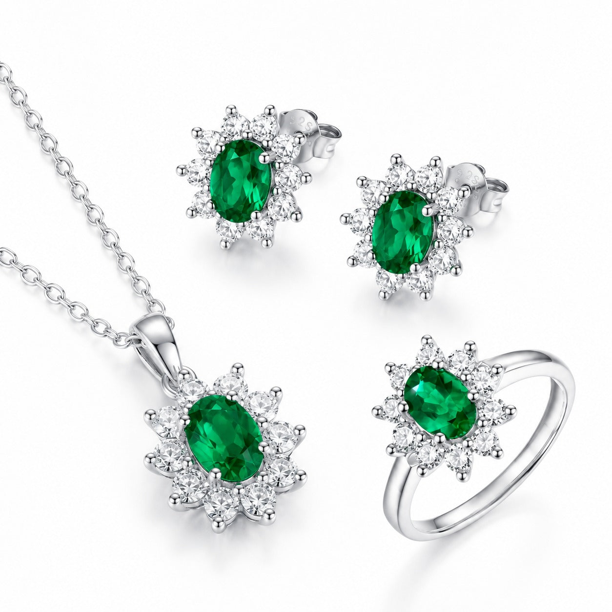 Emerald Halo Jewelry Set