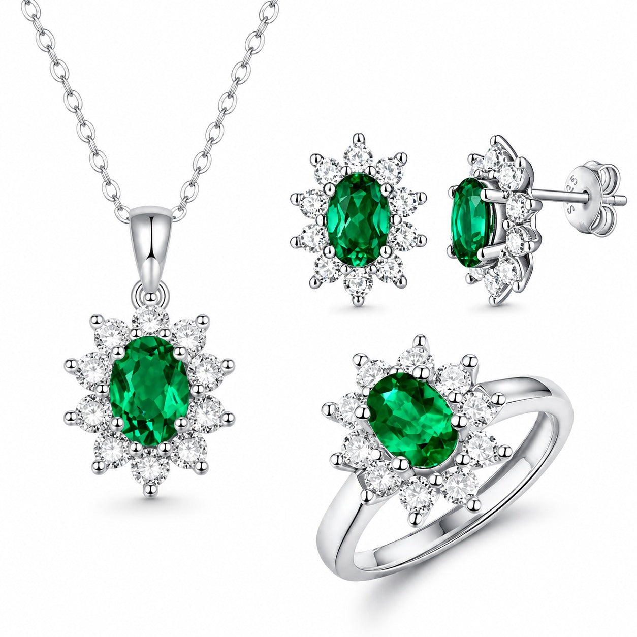 Emerald Halo Jewelry Set