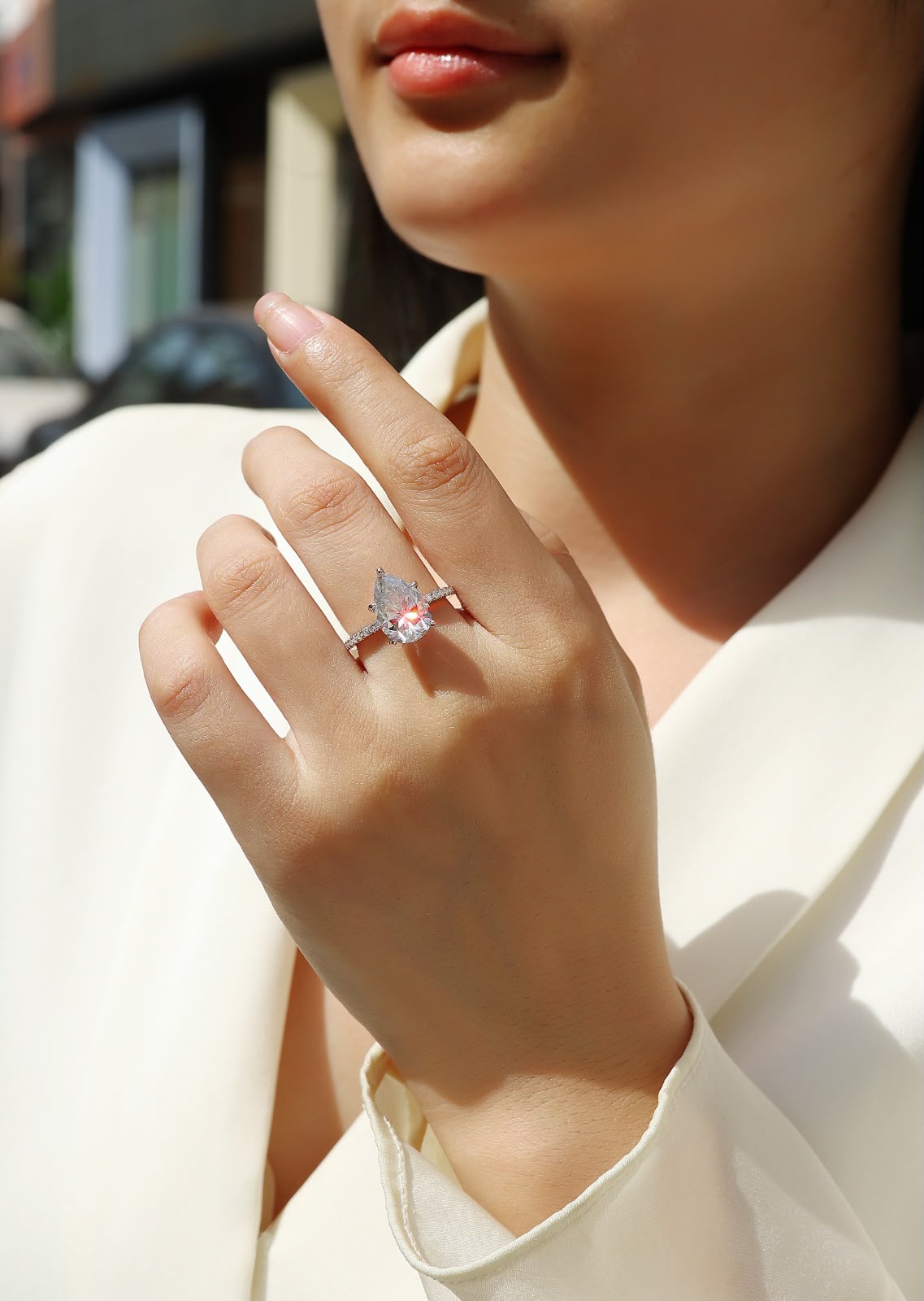 Pear-Cut Moissanite Solitaire Ring